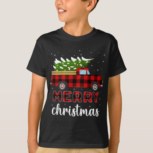 Merry kerstbuffalo Truck Tree Red Pset T-shirt (Voorkant)