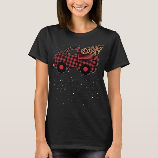 Merry kerstbuffalo Truck Tree Red Pset T-shirt (Voorkant)