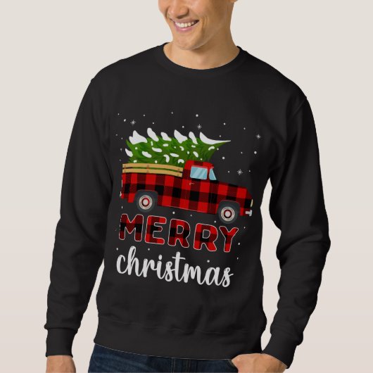 Merry kerstbuffalo Truck Tree Red Pset Trui (Voorkant)