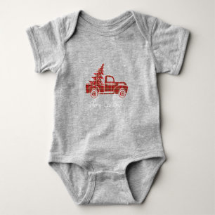 Merry kerstbuffalo Truck Tree Red Pset voor M Romper