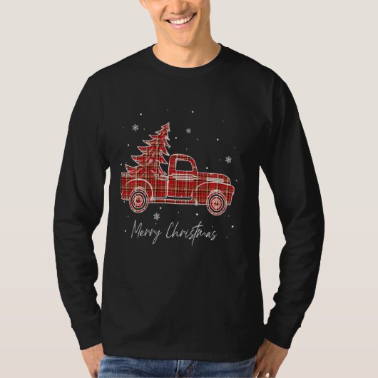 Merry kerstbuffalo Truck Tree Red Pset voor M T-shirt (Voorkant)