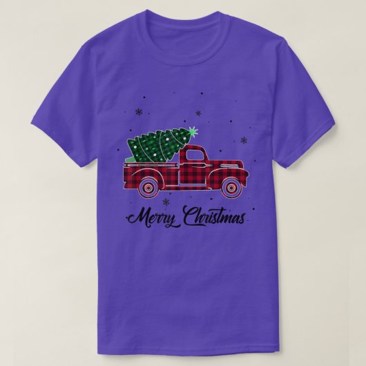 Merry kerstbuffalo Truck Tree Red Pset voor M T-shirt (Design voorkant)