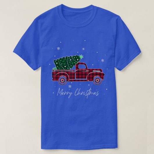 Merry kerstbuffalo Truck Tree Red Pset voor M T-shirt (Design voorkant)