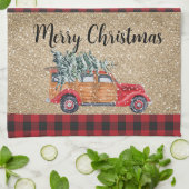 Merry Kerstbuffalo  vrachtwagenboom Theedoek (Gevouwen)