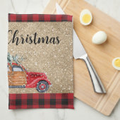 Merry Kerstbuffalo  vrachtwagenboom Theedoek (Quarter Fold)