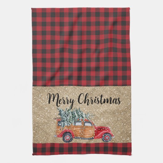 Merry Kerstbuffalo  vrachtwagenboom Theedoek (Verticaal)