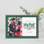 MERRY-kerstbuffel met groene fotokaart Feestdagenkaart (Staand voorkant)