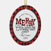 MERRY-kerstbuffelfoto met kerstmis Keramisch Ornament (Rechts)