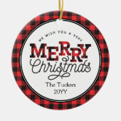 MERRY-kerstbuffelfoto met kerstmis Keramisch Ornament (Voorkant)