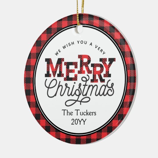 MERRY-kerstbuffelfoto met kerstmis Keramisch Ornament (Links)