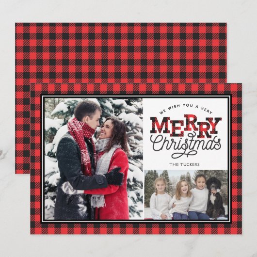 MERRY-kerstbuffelrand 2-foto Feestdagenkaart (Voorkant / Achterkant)