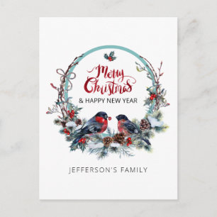 Merry kerstbulfinches-wreath Holiday Postcar Feestdagenkaart