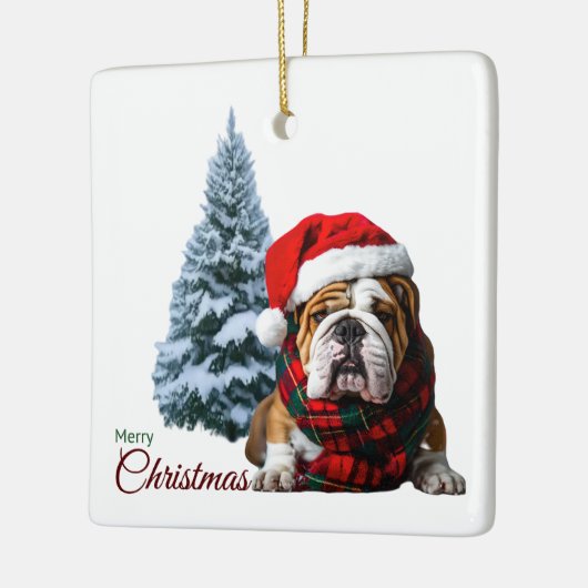Merry Kerstbulldog Keramisch Ornament (Links)