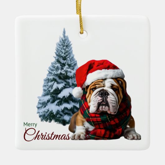 Merry Kerstbulldog Keramisch Ornament (Voorkant)