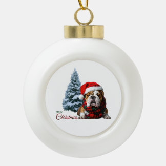 Merry Kerstbulldog Keramische Bal Ornament