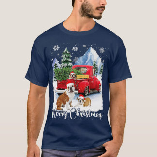 Merry Kerstbulldog Lover Pet Santa Red Truck T-shirt