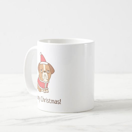 Merry Kerstbulldog Santa Claus mok koffie (Voorkant links)