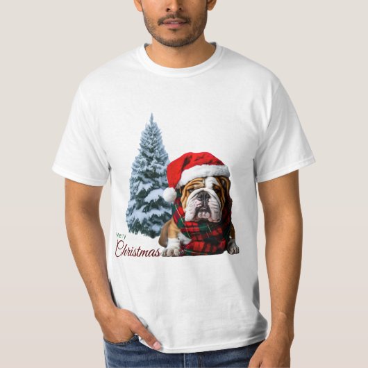 Merry Kerstbulldog T-shirt (Voorkant)