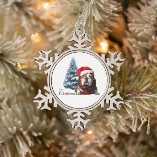 Merry Kerstbulldog Tin Sneeuwvlok Ornament