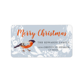 Merry Kerstbullfinch Bird Snowy WreatWinter Etiket