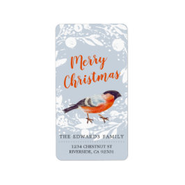 Merry Kerstbullfinch Bird Snowy WreatWinter Etiket