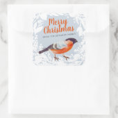 Merry Kerstbullfinch Bird Snowy WreatWinter Vierkante Sticker (Tas)
