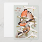 Merry Kerstbullfinches snowy-pijnboom CC1058 Feestdagenkaart (Voorkant / Achterkant)