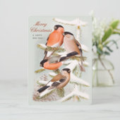 Merry Kerstbullfinches snowy-pijnboom CC1058 Feestdagenkaart (Staand voorkant)