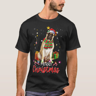 Merry kerstbullmastiff Santa Hat Tree Lights T-shirt