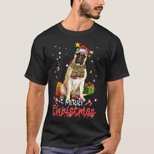 Merry kerstbullmastiff Santa Hat Tree Lights T-shirt (Voorkant)