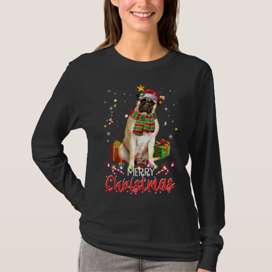 Merry kerstbullmastiff Santa Hat Tree Lights T-shirt (Voorkant)