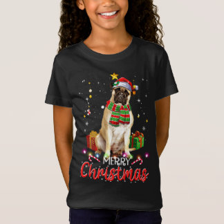 Merry kerstbullmastiff Santa Hat Tree Lights T-shirt