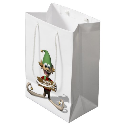 Merry kerstcadeau Elf Medium Cadeauzakje (Voorkant Gekanteld)