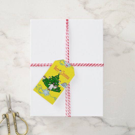 Merry kerstcadeau Labels Penguin Cadeaulabel (Met Touw)