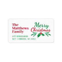 Merry kerstcadeaulabel met briefkaart met feestdag