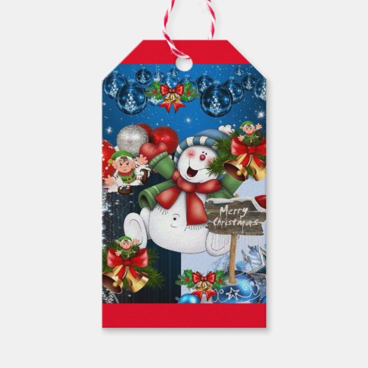 Merry kerstcadeaus Labels Snowman Cadeaulabel (Voorkant)