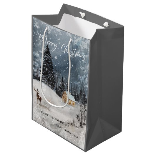 Merry kerstcadeautas medium cadeauzakje (Voorkant Gekanteld)