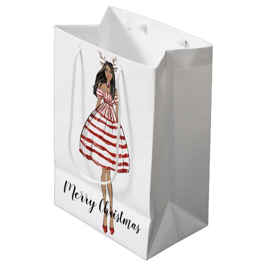 Merry kerstcadeautas medium cadeauzakje (Voorkant Gekanteld)