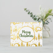 Merry Kerstcamper Pattern Gold geperst Folie Feestdagen Briefkaart (Staand Voorkant)