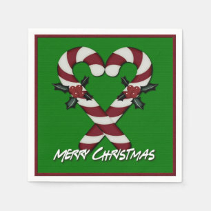 Merry Kerstcandy Cane Heart Green Napkins Servetten