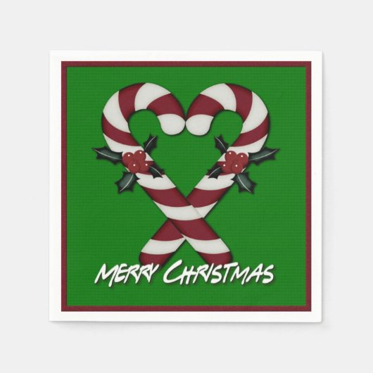 Merry Kerstcandy Cane Heart Green Napkins Servetten (Voorkant)