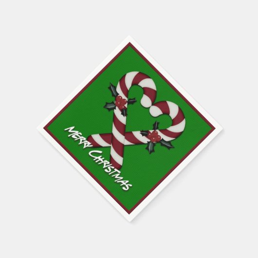 Merry Kerstcandy Cane Heart Green Napkins Servetten (Hoek)