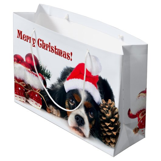 Merry KerstCavalier King Charles Spaniel Groot Cadeauzakje (Achterkant Gekanteld)