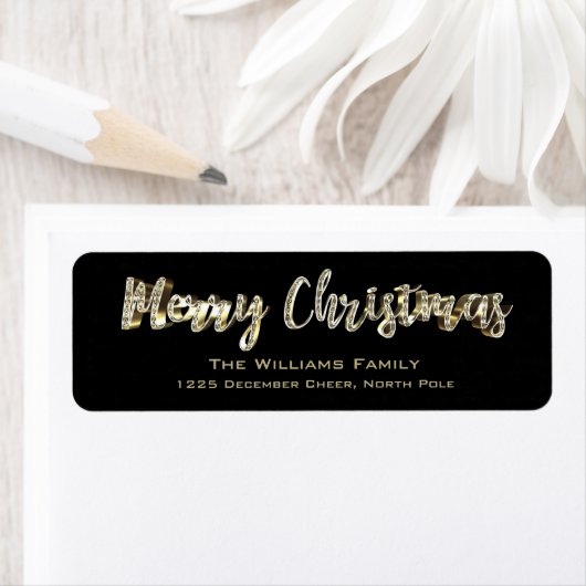 Merry-Kerstchic Black- en Gold-script Etiket (Insitu)