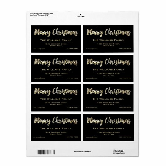 Merry-Kerstchic Black- en Gold-script Etiket (Full Sheet)