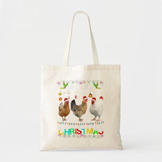Merry KerstChicken Santa Hat Lights Xmas Funn Tote Bag (Voorkant)