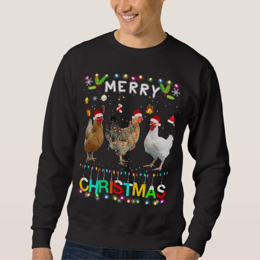 Merry KerstChicken Santa Hat Lights Xmas Funn Trui (Voorkant)