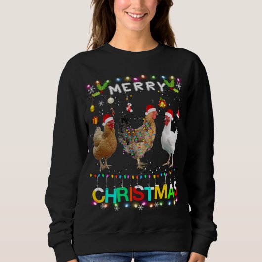 Merry KerstChicken Santa Hat Lights Xmas Funn Trui (Voorkant)