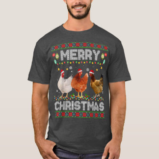 Merry KerstChicken Santa Hat Lights Xmas Holi T-shirt