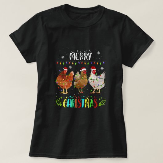 Merry KerstChicken Santa Hat Lights Xmas Paja T-shirt (Design voorkant)